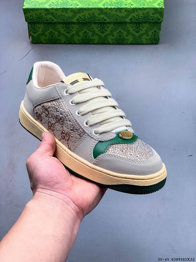 220 Gucci Distressed Screener Sneaker 古驰小脏鞋系列 经典原型复古百搭做旧小脏板鞋 0309103X32