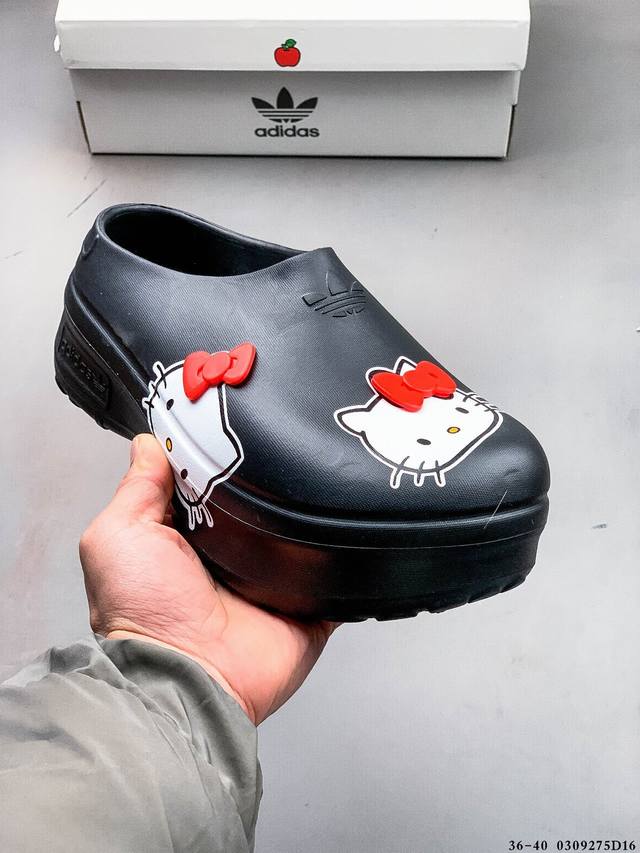 120 Adidas阿迪达斯 Hello Kitty厚底穆勒厨师鞋凉拖鞋 0309275D16