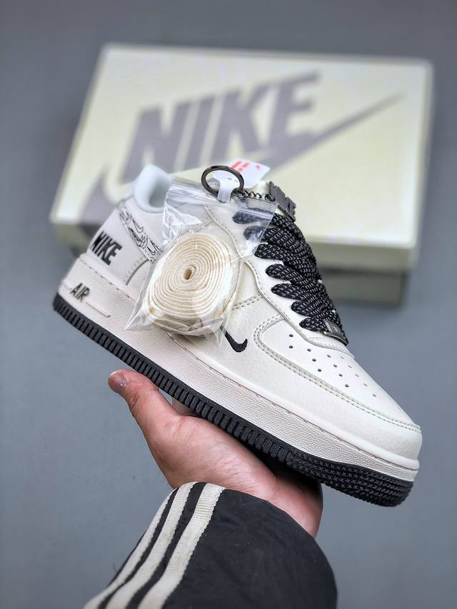 390支持放店 Nike Air Force 1'07 Low Nike联名 米黑多小勾 空军一号低帮休闲板鞋 Hh7518-046 #定制皮料 3M反光 原楦
