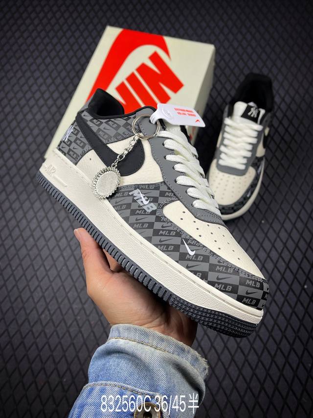 340 C支持放店 Nk Air Force 1'07 Low Mlb联名 暗格米灰 空军一号低帮休闲板鞋 Df0188-038 #原楦头原纸板 原装鞋盒 定制