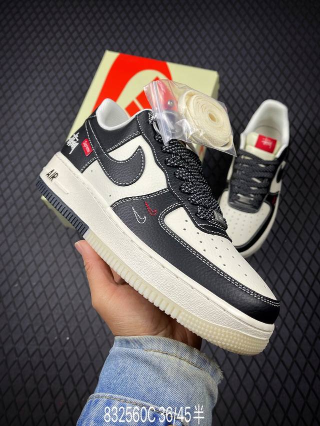 340 C支持放店 Nk Air Force 1'07 Low 斯图西Supreme联名 双拼黑红标 空军一号低帮休闲板鞋 Hh7518-043 #原楦头原纸板