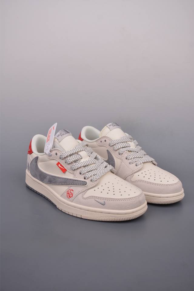360 Fragment X Travis Scott X 北面 Air Jordan 1 Low 三方联名倒钩 性价比原盒出货 全新的三方联名低帮倒钩鞋面延