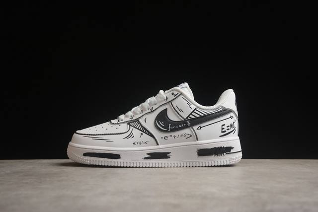 340 Nk Air Force 1'07 Low 二次元黑白手绘 函数公式 空军一号定制低帮休闲板鞋 Ct7724-111 原楦头原纸板 打造纯正空军版型#专