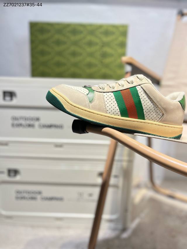 430 Gucci/古驰 Distressed Screener Sneaker 经典原型复古百搭做旧 小脏鞋/复古学院风 秒杀市面任何版本 全套包装 广东代工