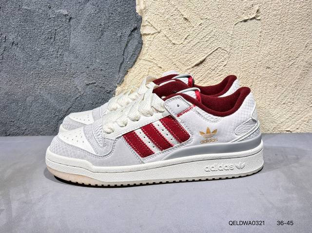170 阿迪达斯 Adidas Originals Forum Low 复古运动板鞋 蜕尘迎金 洗尘 防滑耐磨 低帮 板鞋 男女同款 灰白红休闲鞋 2025年新