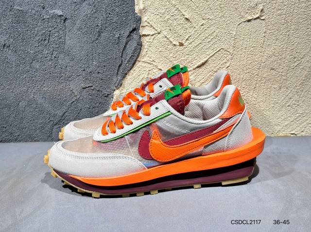 120 #新品上市实拍 Sacai X N Ldwaffle ”Midnight Spruce And University Red“ 华夫2.0 黑蓝红解构