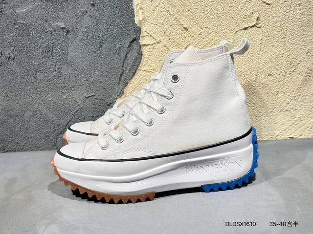 80 J.W. Anderson X Converse Chuck Run Star Hike1970S超松糕锯齿底时装帆布运动鞋“白黑蓝”164665C 尺码