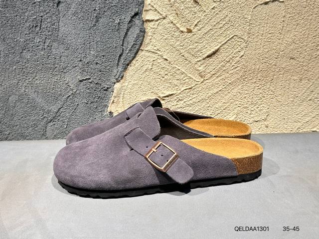 170 #新品上市实拍 博肯 勃肯Birkenstock Boston Suede Shearling 波士顿系列士低帮牛皮绒面革复古软木底包头露跟休闲鞋 货