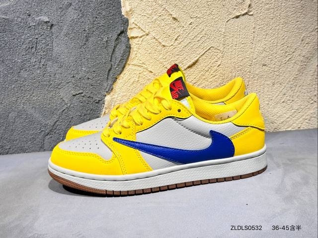 90 #新品上市实拍 Air Jordan 1 Low 低帮 蓝柠檬 Aj1 乔丹1代 Aj1 乔1 低邦 蓝黄拼接 乔丹篮球鞋系列 鞋身采用蓝色皮革勾勒轮廓，