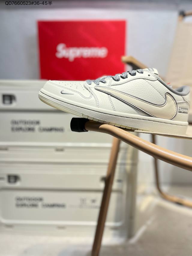 230 公司级头层皮Supreme X 乔丹Air Jordan 1 Low Aj1低帮系列篮球鞋 官方同步配色 原装级产物 #拒绝公底 立体鞋型 细节完美 高