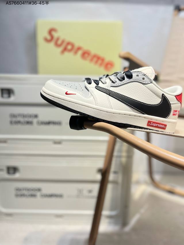 330 公司级头层皮Supreme X 乔丹Air Jordan 1 Low Aj1低帮系列篮球鞋 官方同步配色 原装级产物 #拒绝公底 立体鞋型 细节完美 高