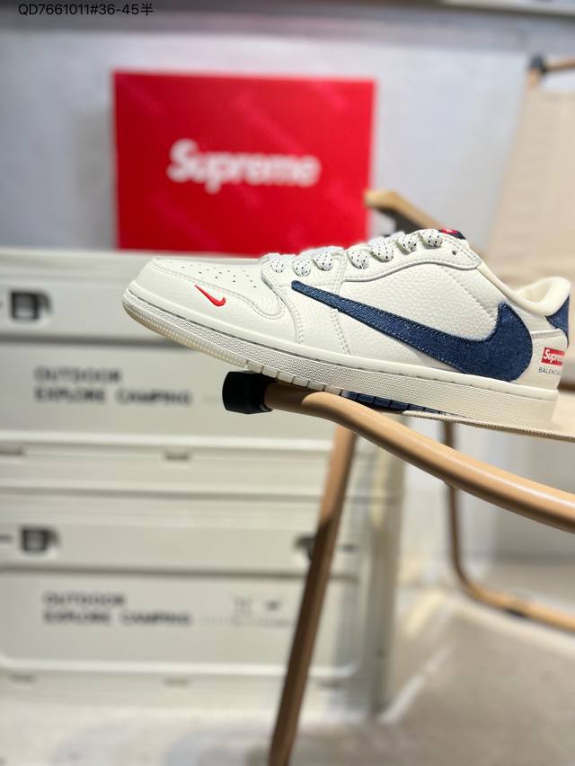 230 公司级头层皮Supreme X 乔丹Air Jordan 1 Low Aj1低帮系列篮球鞋 官方同步配色 原装级产物 #拒绝公底 立体鞋型 细节完美 高