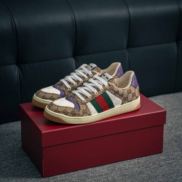 420 核心私 Gucci~~2025最新配色小脏鞋 休闲鞋 运动鞋…… Zp开发纯原版本；金属双G水晶圆柱形标；Gucci原版纹织带 鞋面头层羊皮拼接双G压花