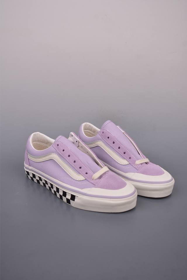 200 Vans Old Skool Reissue 136 紫色棋盘 范斯官方 高阶支线 全新包头系列 鞋身香芋紫配色打底 鞋底黑白棋盘格设计 时尚又耐看