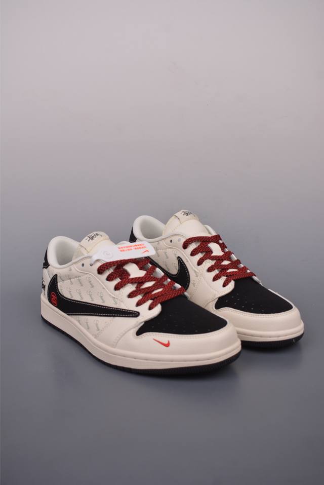 360 Fragment X Travis Scott X 斯图西 Air Jordan 1 Low 三方联名倒钩 性价比原盒出货 全新的三方联名低帮倒钩鞋面