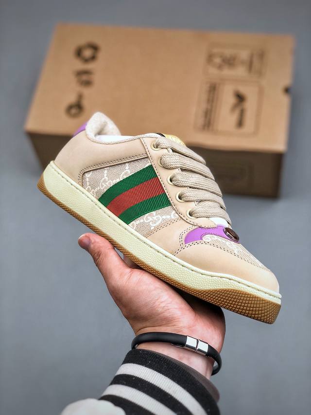 260 #全新配色出货 gucci Distressed Screener Sneaker古驰小脏鞋系列 经典原型复古百搭做旧老爹板鞋/复古学院风 怀旧版 原版