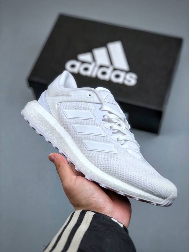 福利特价130 阿迪达斯 Adidas Pureboostselect 轻量跑鞋爆米花缓震中底跑步鞋 鞋面以织编材质为基底 后及跟脚趾处融全入新设计通过格网印刷