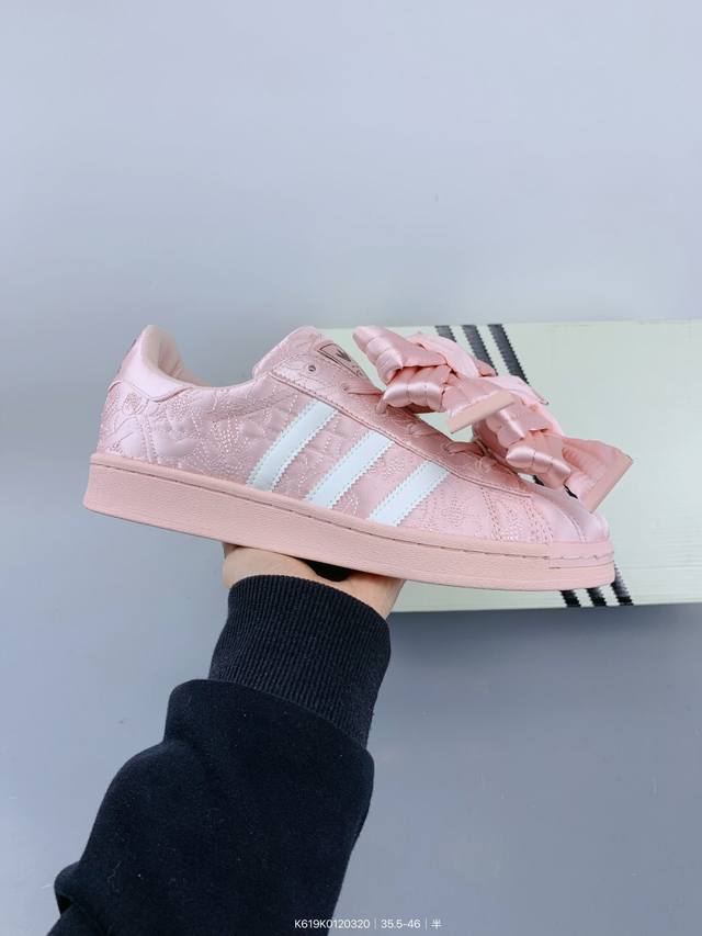：210 公司级Caroline Hu X Adidas Originals Superstar W 潮流 时尚 防滑减震 低帮 阿迪达斯板鞋 搭配大朵蝴蝶结