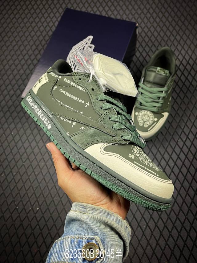 340 B支持放店 travis Scott X Fragment Design X Air Jordan 1 Low Og Sp 乔1 克罗心联名 深军绿 低