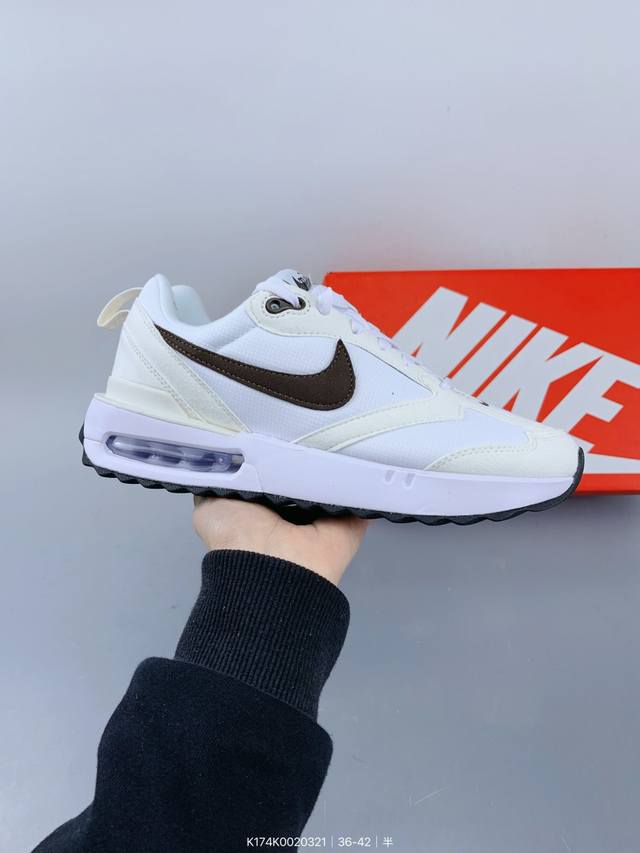 ：200 公司级Nk Air Max Dawn 黎明系列低帮气垫百搭休闲运动慢跑鞋 采用柔软翻毛皮和透气梭织材料打造利落鞋面 中底和鞋跟融入现代感线条设计 兼具