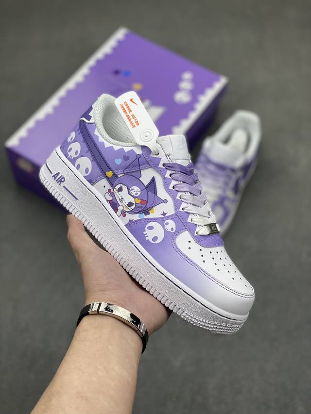 本地自取260 私人定制超限量联名 公司级 Doraemon×Nike Air Force 1 Low小巫女联名款 骷髅头空军一号 渐变白紫 低帮休闲板鞋 定制