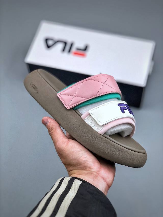 210 Fila 斐乐摩登系列女拖鞋，甜甜圈2023夏季新款厚底沙滩鞋魔术贴休闲鞋 ！货号：F12W221503Ags 尺码：35.5-39