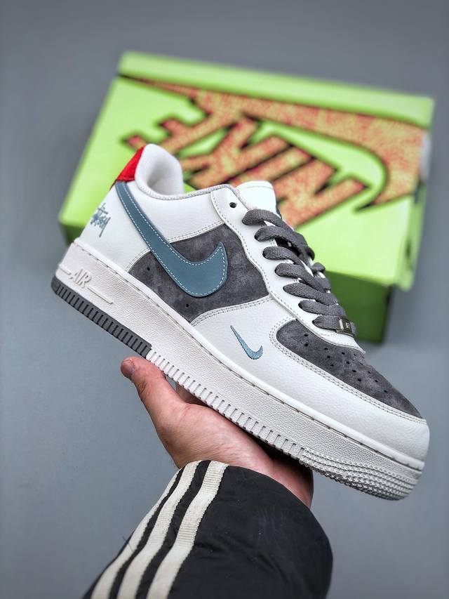 390支持放店 海外爆款限量发售！高端定制Nike Air Force 1 '07 Low 斯图西联名奶白灰蓝钩高端定制 低帮休闲板鞋 定制鞋盒 大厂纯原品质出