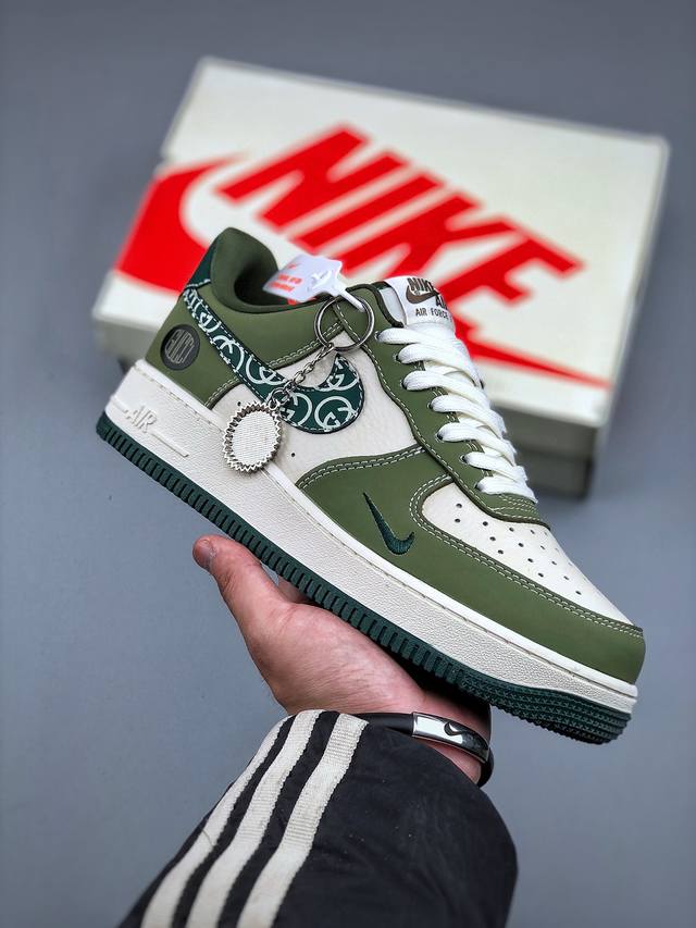 390支持放店 Nike Air Force 1 Low 07 X Gucci 白绿小钩原楦头原纸板 打造纯正低帮空军版型专注外贸渠道 全掌内置蜂窝气垫 原盒配