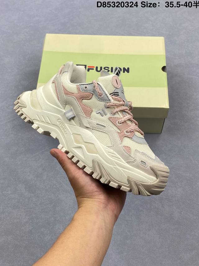 220 公司级Fila Fusion斐乐潮牌 Bianco 织物合成革 硬糖 拼接减震防滑耐磨透气 低帮 老爹鞋 货号:T12W521006Fbg id:D85