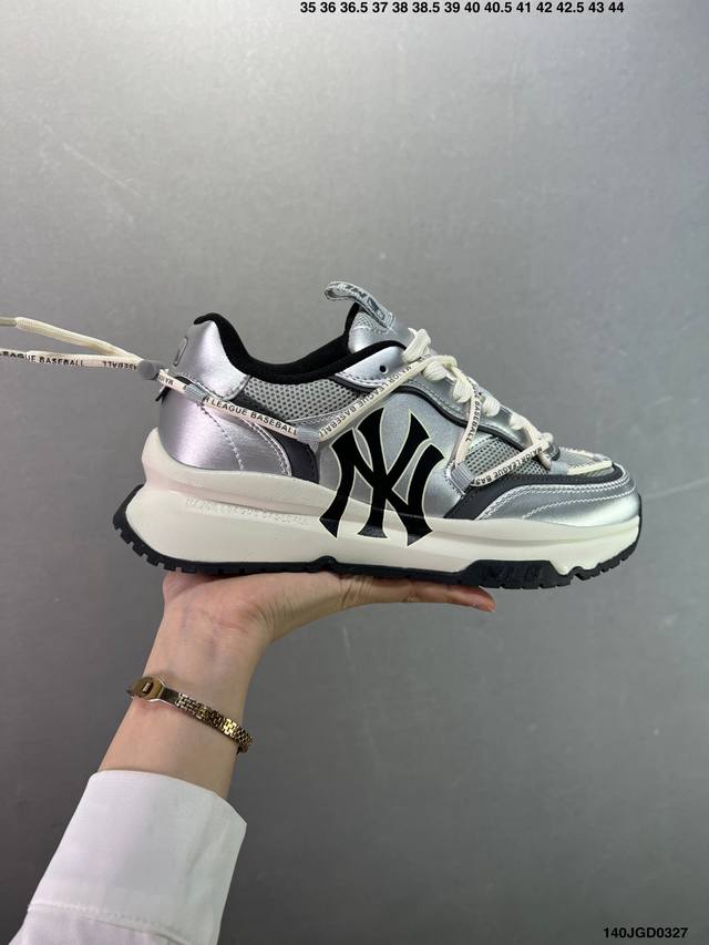 160 korea韩国限定发售Ny美国榄球洋基队限定 X Mlb Big Ball Chunky Mesh 厚底老爹系列低帮网织轻量休闲运动慢跑鞋“网眼象牙白黑