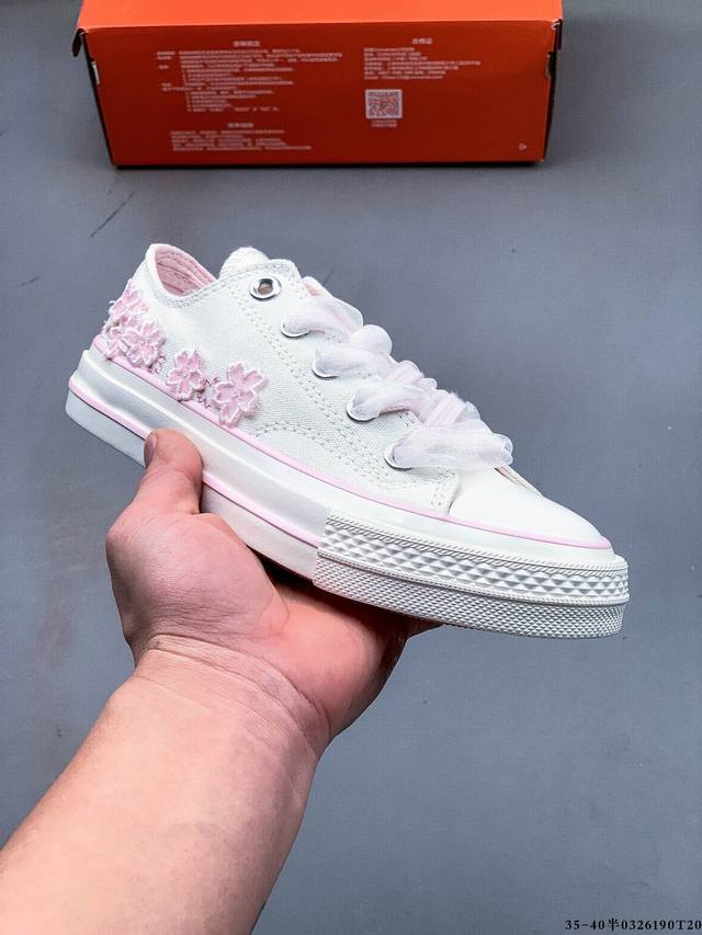 140 匡威Conversw All Star 1970S粉色刺绣小花瓣休闲帆布板鞋 0326190T20