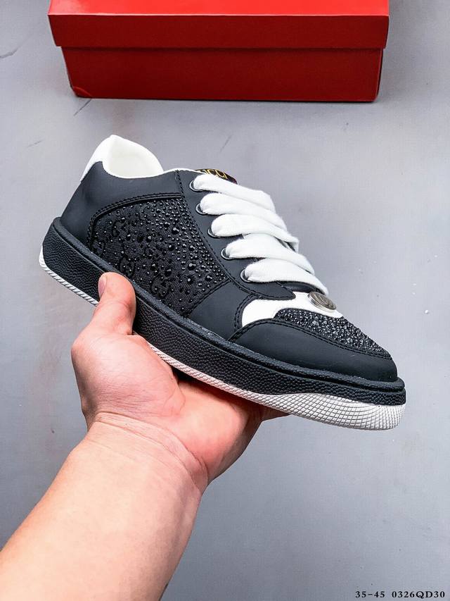 210 gucci Distressed Screener Sneaker 古驰小脏鞋系列 官方同步 经典原型复古百搭做旧小脏板鞋复古学院风 怀旧版 0326Q