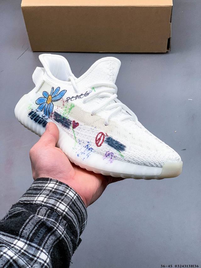 250 【Diy定制涂鸦】阿迪达斯Adidas Yeezy Boost 350V2 2.0 涂鸦 百搭休闲鞋 0324313H36