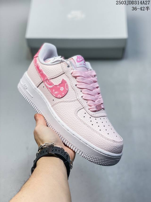 130 耐克Nike Air Force 1’07 Lowpinkwhite Paisley空军一号经典低帮百搭休闲运动板鞋“皮革浅粉白腰果花” Fd1448