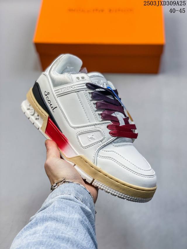 180 原版开发 全新爆款 Sneaker Lo 公司级路易威登板鞋面包鞋 新款 Lv Tyler X Louis Vuitton Trainer 圆头系带 魔