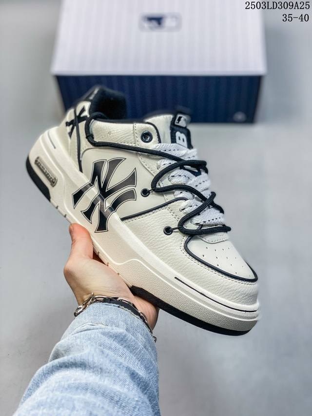 100 mlb Chunky Liner Basic 人气单品学长鞋系列新款 纯手工描绘 手绘版本 解构绑带 双鞋带 轻量增高厚底百搭休闲运动板鞋 男女轻便胶鞋