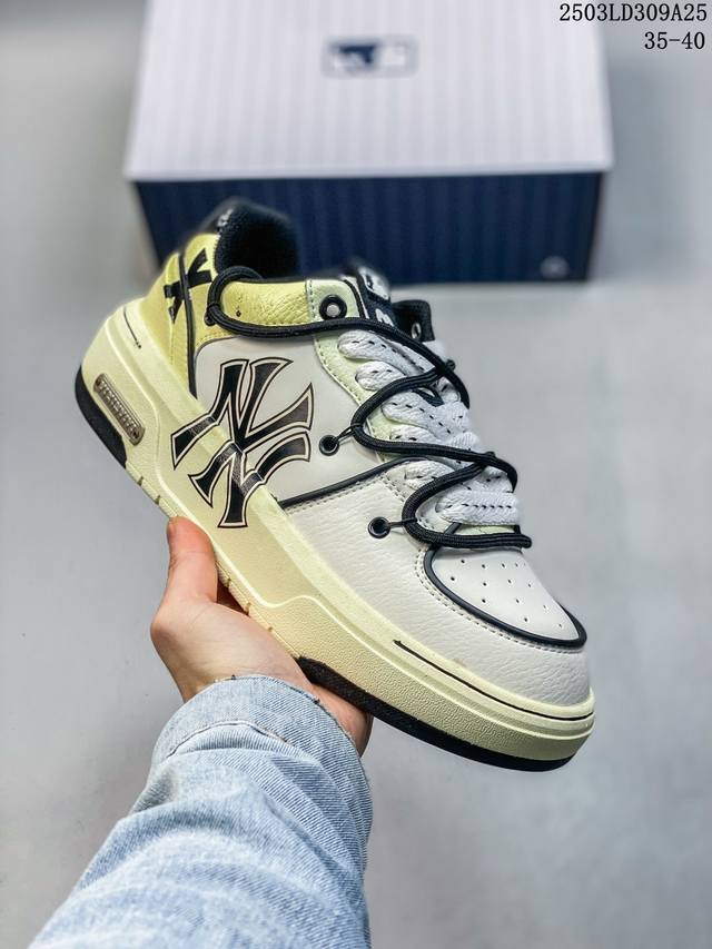 100 mlb Chunky Liner Basic 人气单品学长鞋系列新款 纯手工描绘 手绘版本 解构绑带 双鞋带 轻量增高厚底百搭休闲运动板鞋 男女轻便胶鞋
