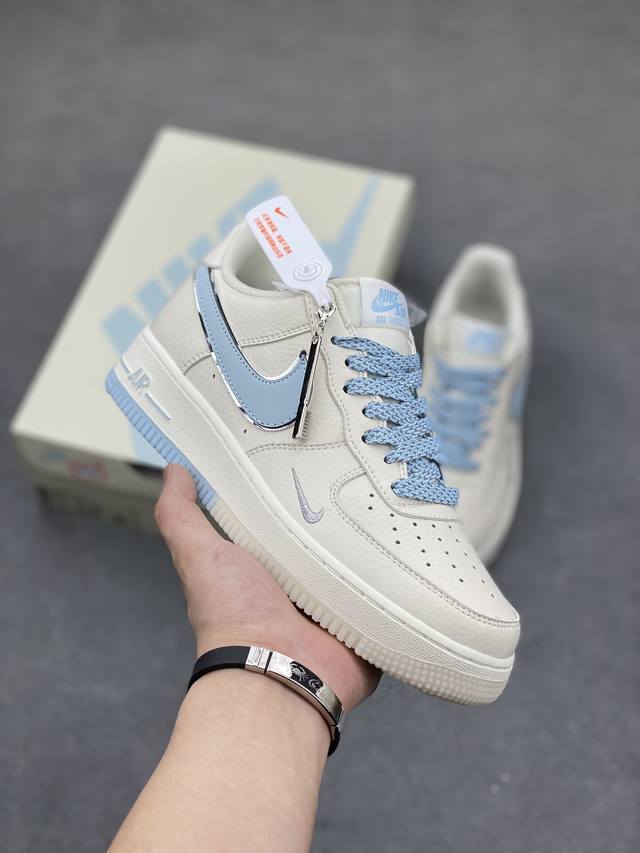 官方爆款定制 公司级Nike Air Force 1 Low 米冰蓝双色底 满天星空军一号低帮休闲板鞋 3M反光 水晶大底 定制鞋盒 原楦头原纸板 纯正空军版型