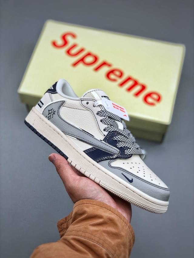 Travis Scott X Nike Air Jordan 1 Low X Supreme Air Jordan 1 Low 反转白灰蓝小钩满天星倒钩 纯原版