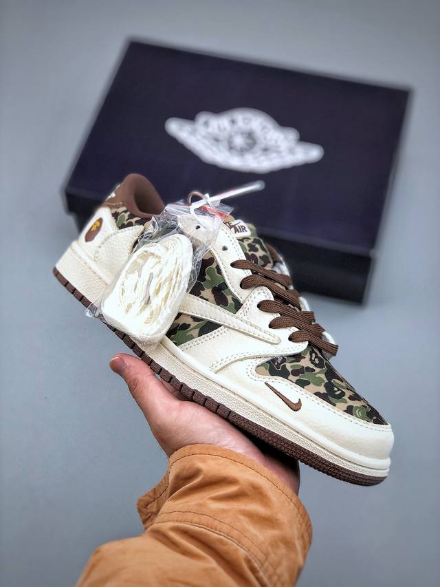 Travis Scott X Nike Air Jordan 1 Low X Bape Air Jordan 1 Low 反转白迷彩绿棕小钩倒钩 纯原版本全鞋采