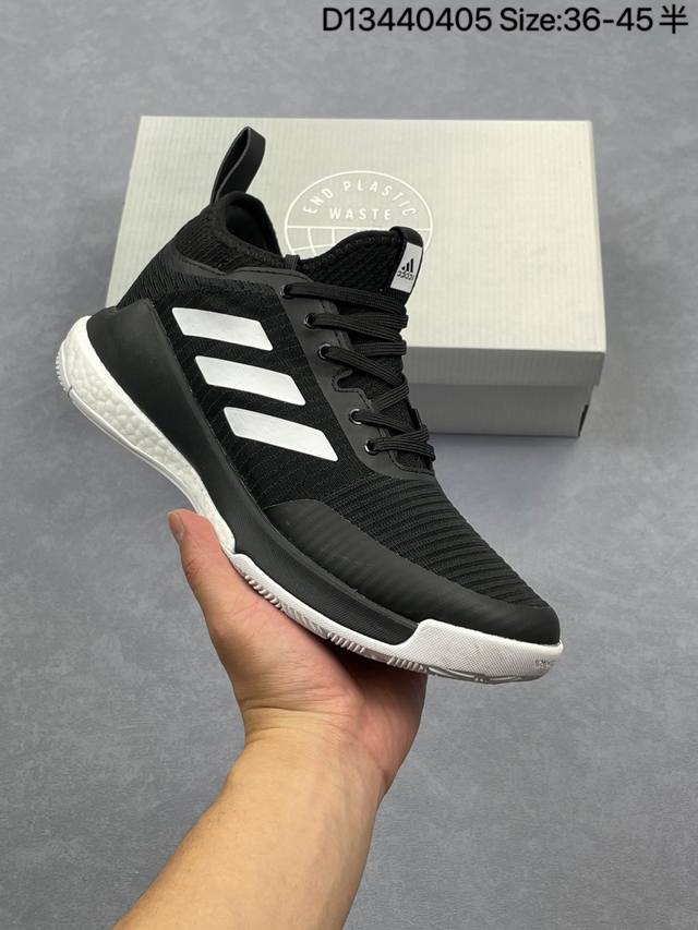 公司级Adidas Crazyflight Mid 减震防滑 中帮 阿迪达斯 训练鞋 推出可提升室内球场表现的跳高鞋 中切设计增加脚踝支撑 采用透气网眼鞋面 弹