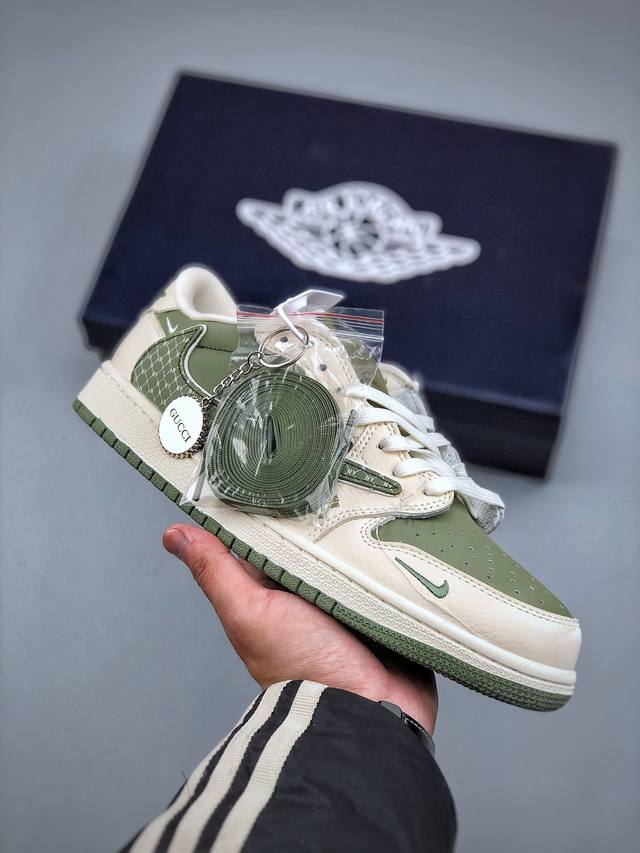 Travis Scott X Fragment Design X Air Jordan 1 Low Og Sp Aj1 乔1 Mlb联名 米绿网纹勾 低帮文化休