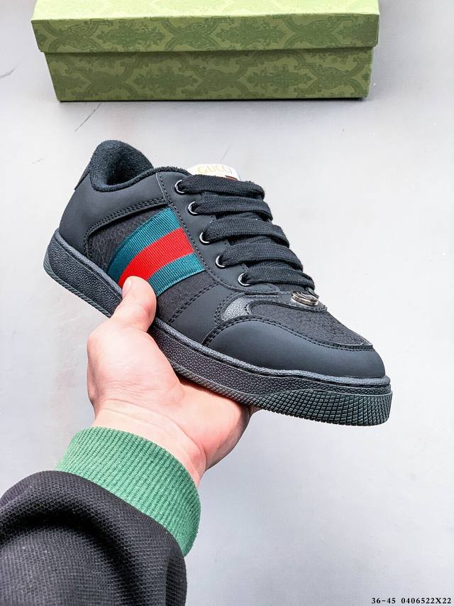Gucci Distressed Screener Sneaker 古驰小脏鞋系列 官方同步 经典原型复古百搭做旧小脏板鞋复古学院风 怀旧版 0406522X2