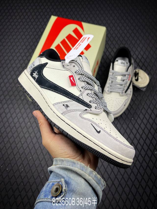 B 公司级Aj1倒勾Travis Scott X Air Jordan 1 ” Reverse Mocha “ Aj1乔1 Ts 闪电 联名倒钩 低帮文化篮球鞋