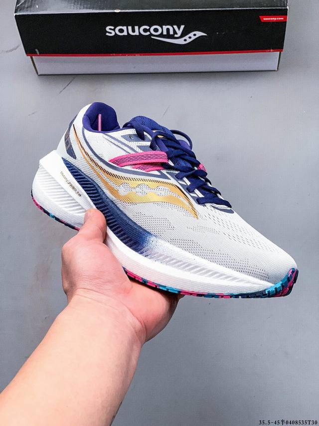 Saucony Triumph 20 索康尼胜利20代旗舰级缓震型跑鞋 性能相比前几代再升级：鞋面采用全新升级的工学网设计 贴合脚部更透气 中底部分使用最新的P