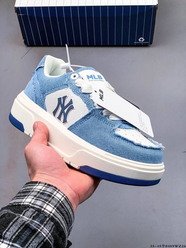 公司级！Mlb Chunky Liner 厚底休闲跑步鞋 Ny印花 牛皮材质运动鞋 0409Wz26