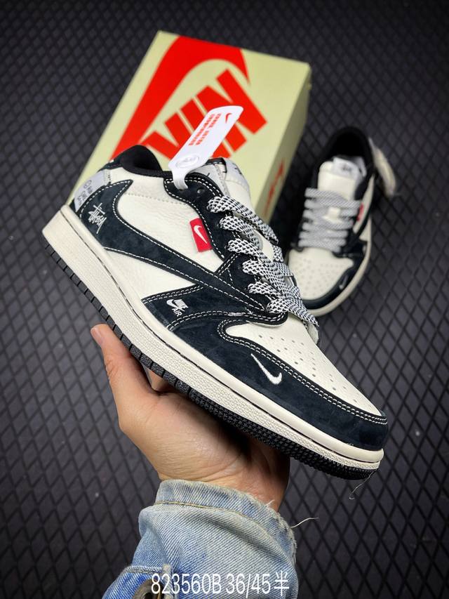 B 公司级Aj1倒勾Travis Scott X Air Jordan 1 ” Reverse Mocha “ Aj1乔1 Ts 闪电 联名倒钩 低帮文化篮球鞋