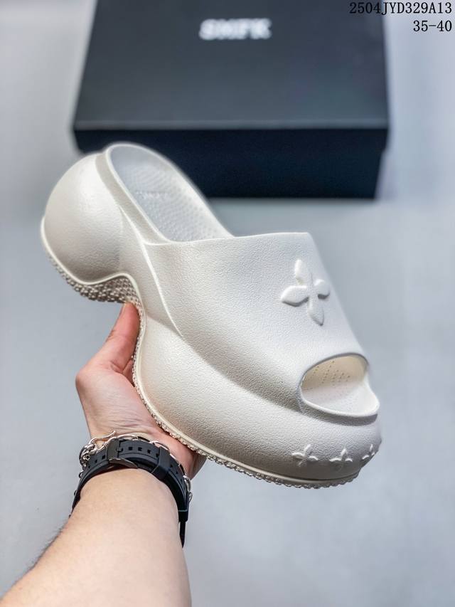 Smfk Compass 浮雕一字厚底拖鞋 小众潮牌爆款 广东大厂出品 增高有7.5 9.5 运动拖鞋 原楦原纸原版数据开发版型 采用一体成型鞋身 鞋芯填充 鞋