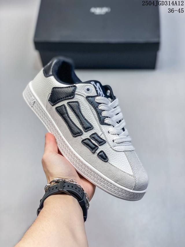 号称洛杉矶街头之王高奢品牌 埃米尔Amiri Skeleton Low-Skel Top Sneakers 骨骼系列高帮经典百搭真皮休闲运动板鞋 码数：36 3