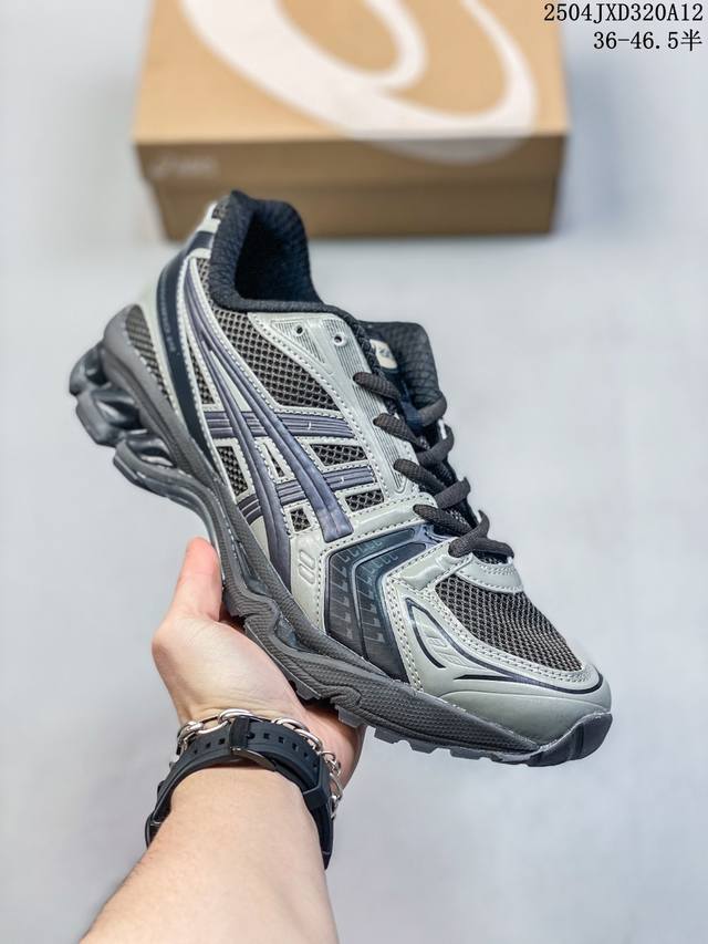 真标 亚瑟士 Asics Gel-Kayano 14 运动休闲透气专业缓震慢跑鞋。采用工程弹性双层再生网格密度鞋面材质，后跟3D可视Gel缓震乳胶物料，升级Ff